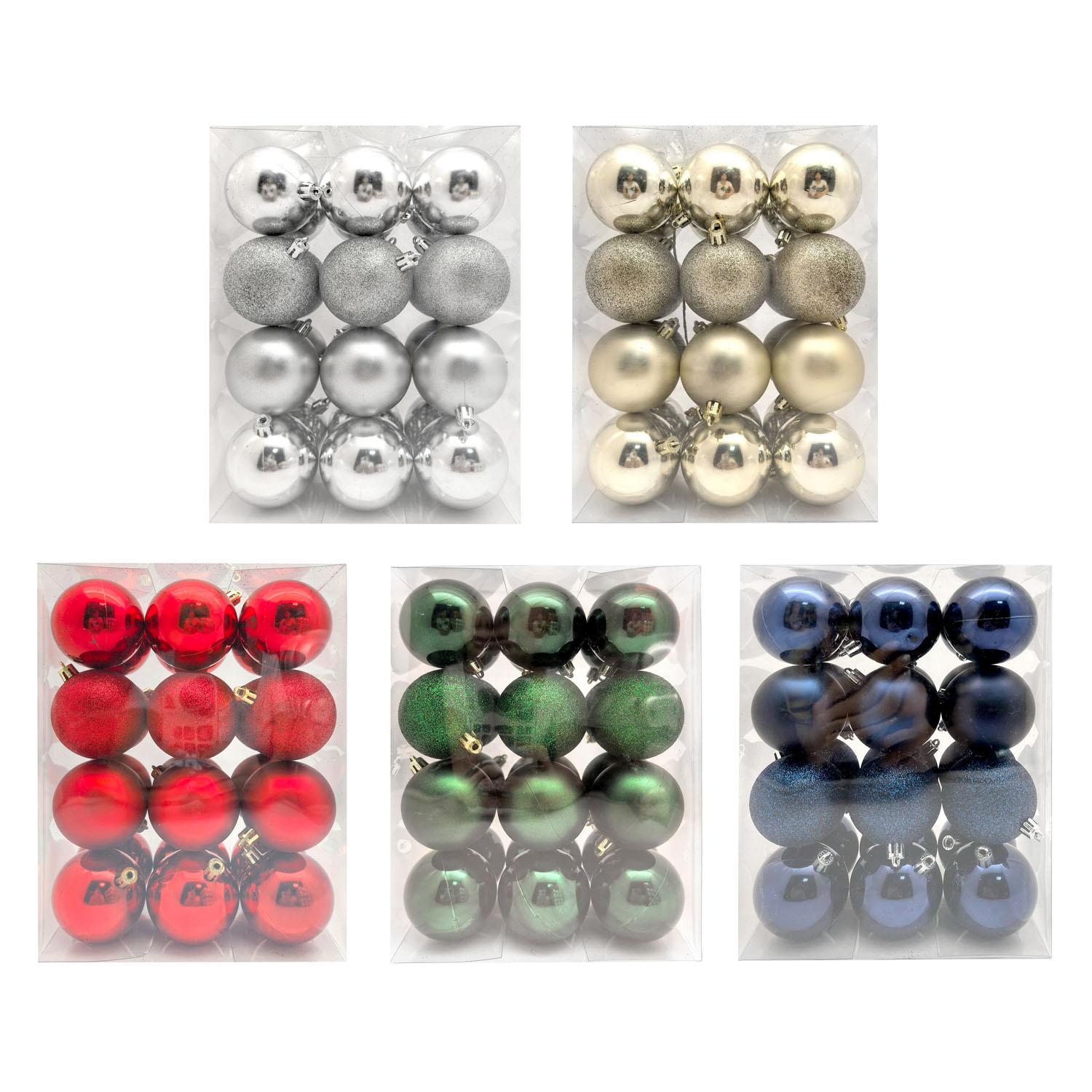 Shatterproof Ornaments In Assorted Solid Colours - 60Mm  24P