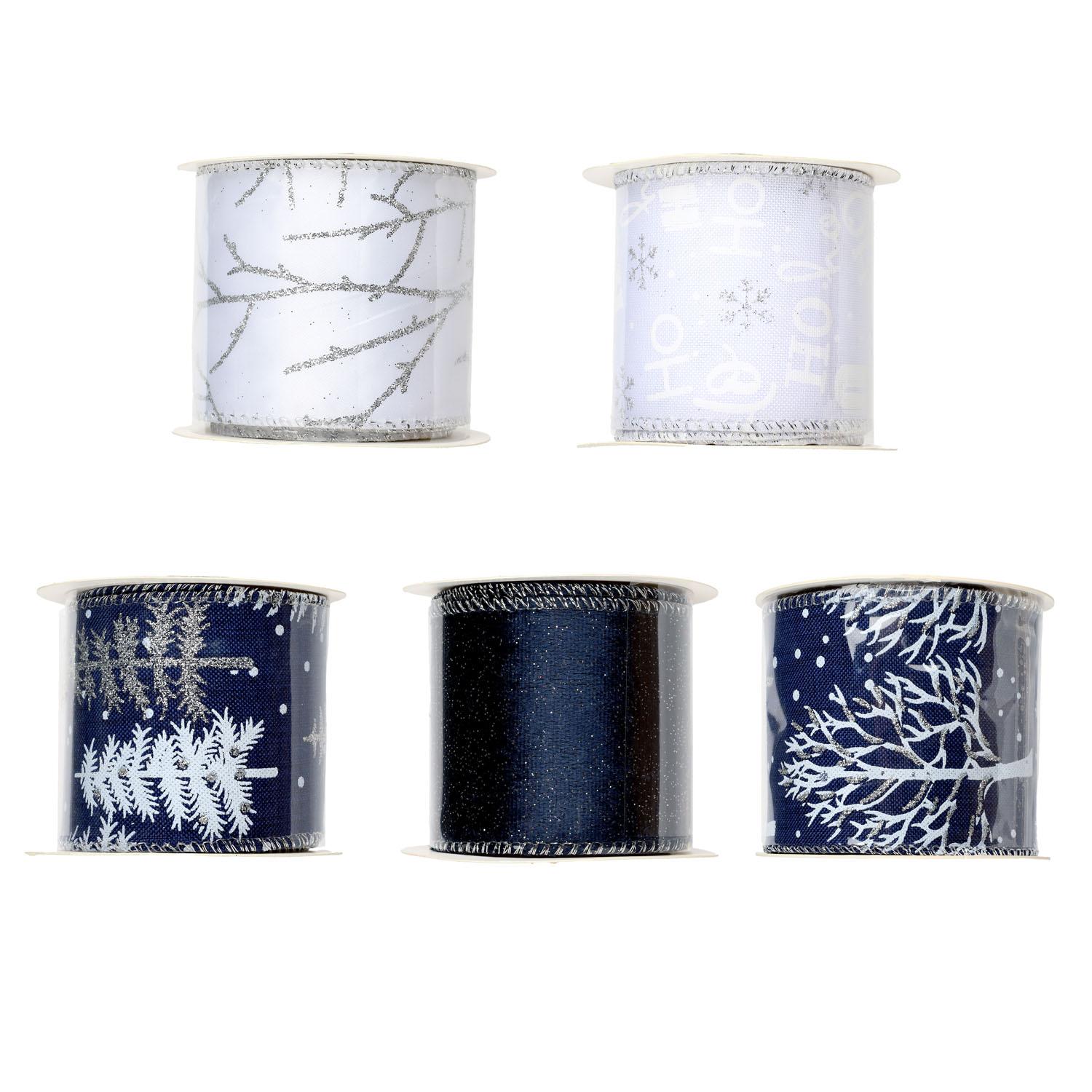 Ruban en tissu blanc et bleu – 4 motifs assortis