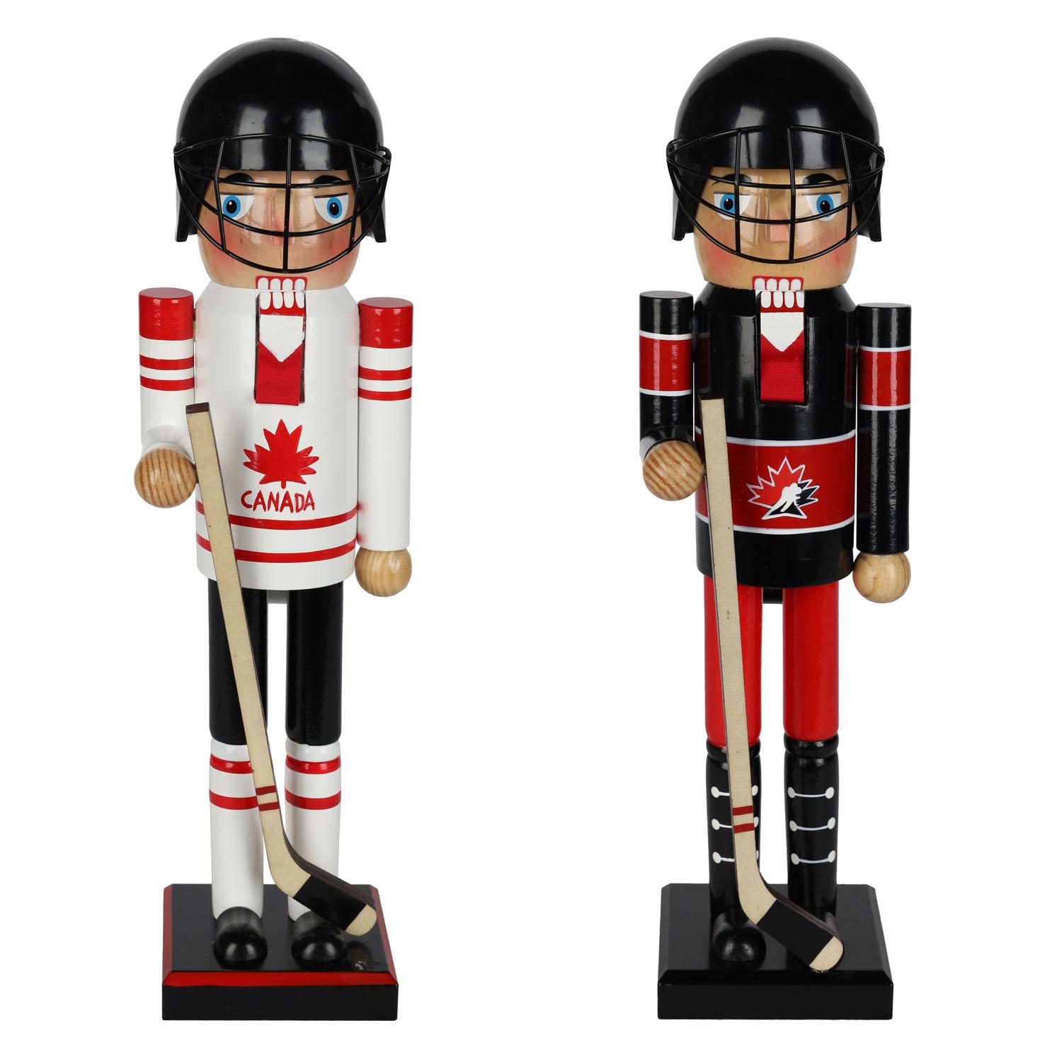 Casse-noisette joueur de hockey en bois avec bâton – 14"