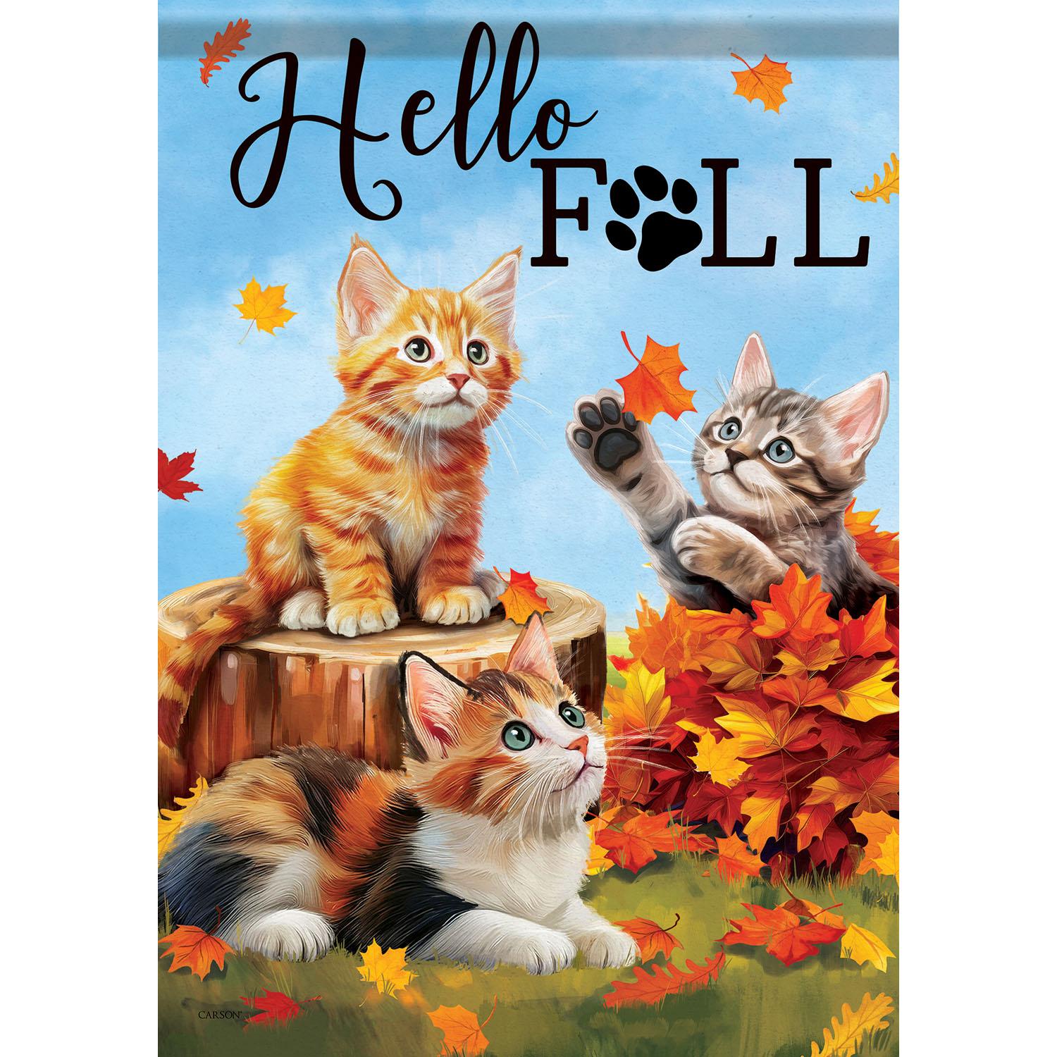 Fall Garden Flag Hello Kittens
