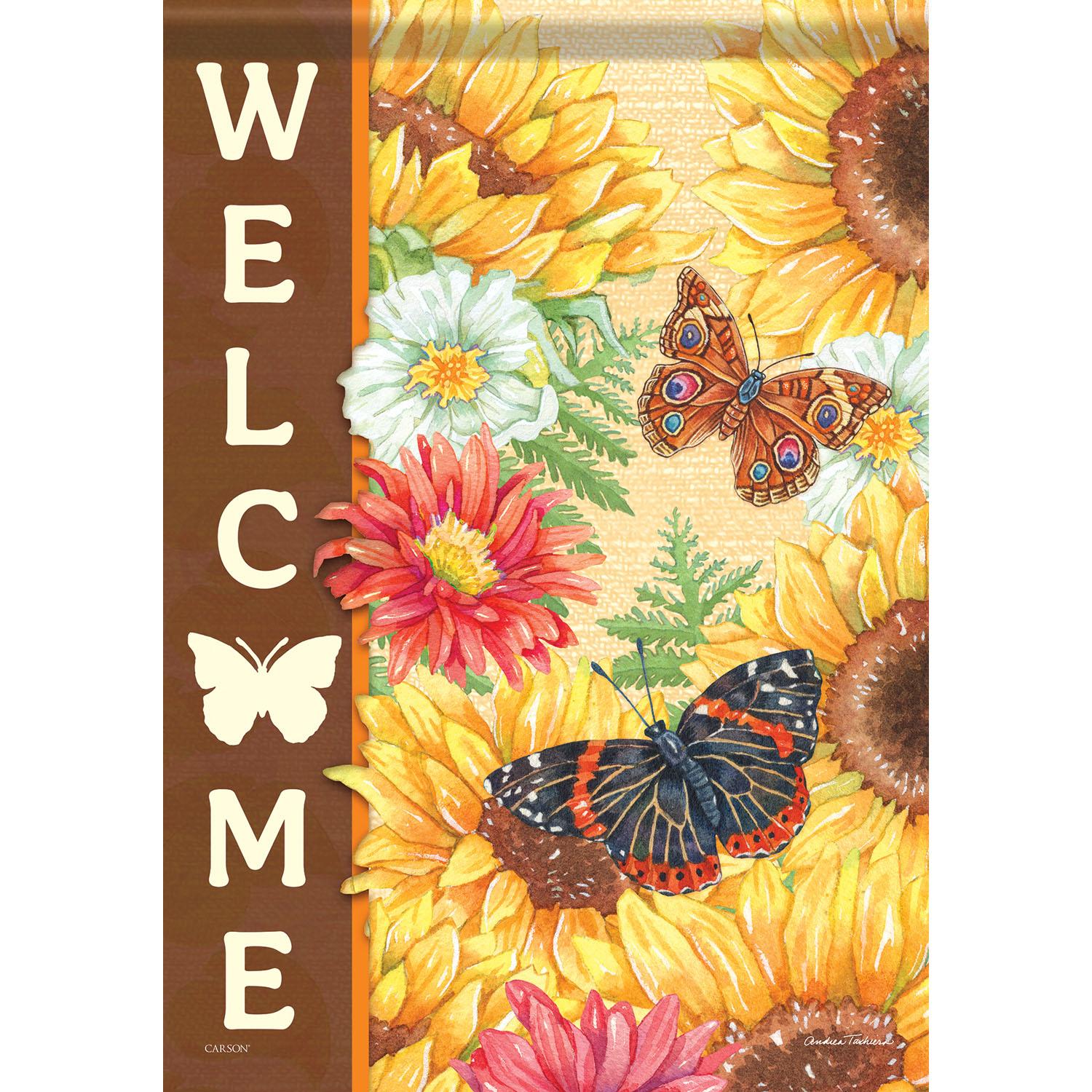 Fall Garden Flag Welcome Butterflies