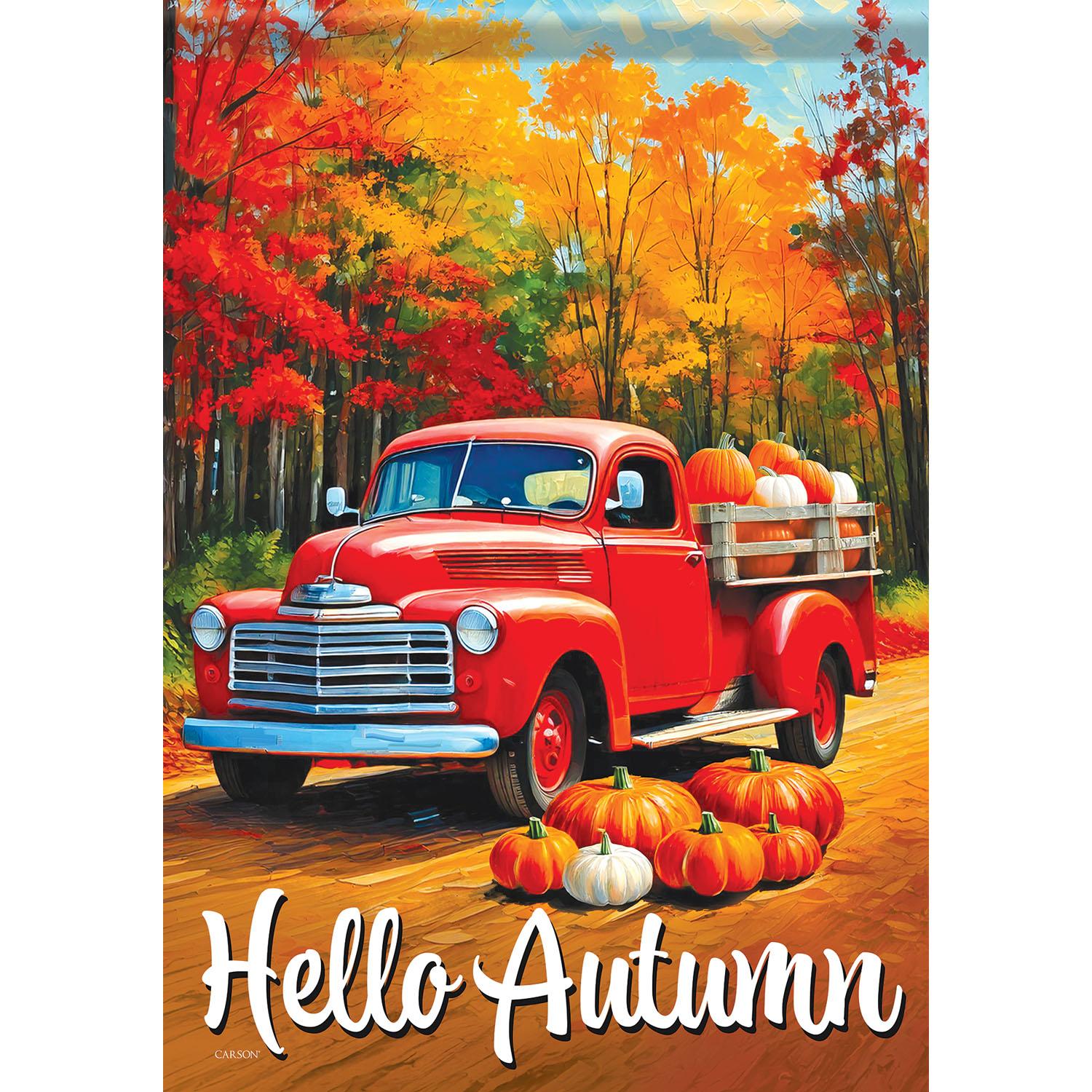 Fall large  Garden Flag  Harvest Truck Hello Autumn