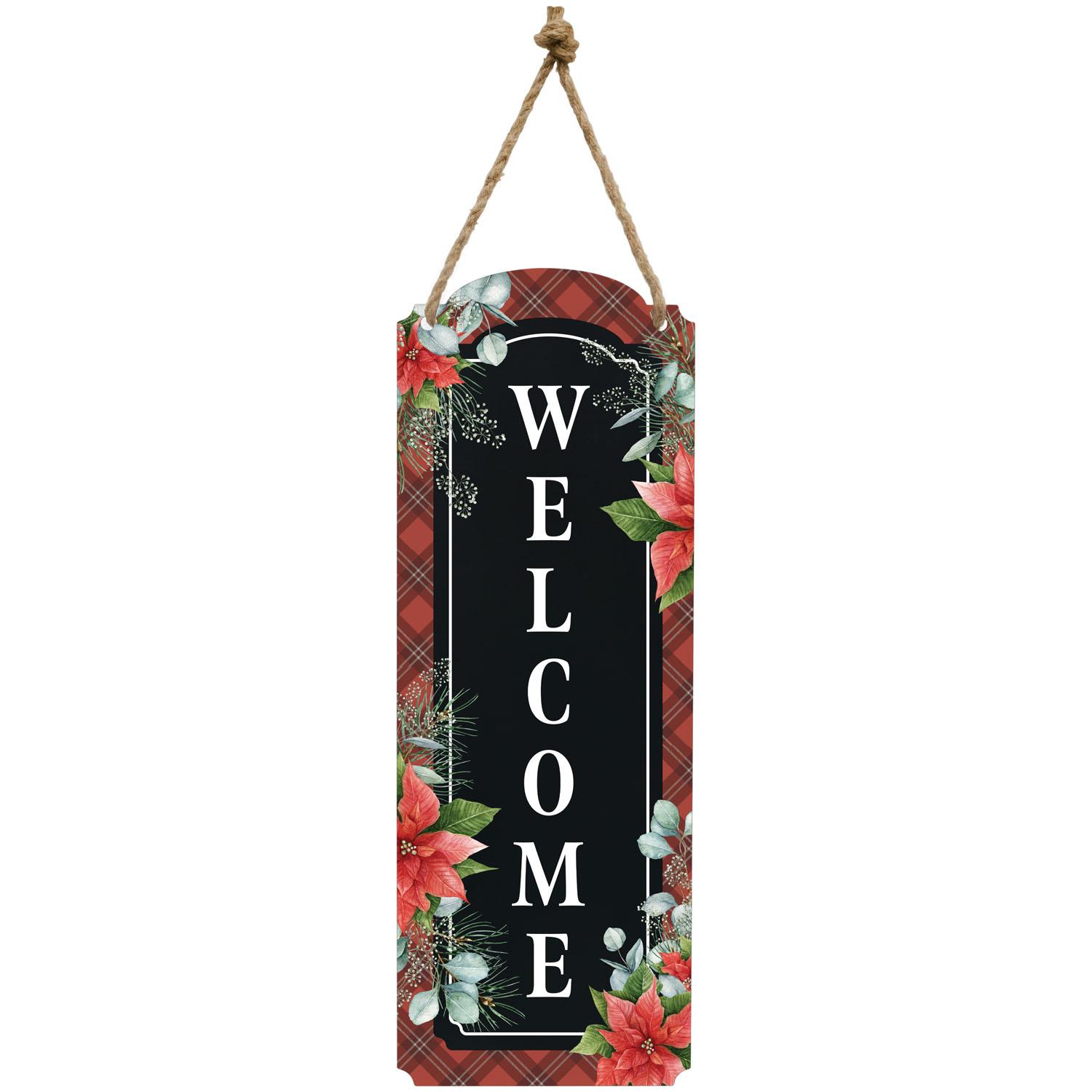 Winter Poinsettia Welcome Metal Wall Décor