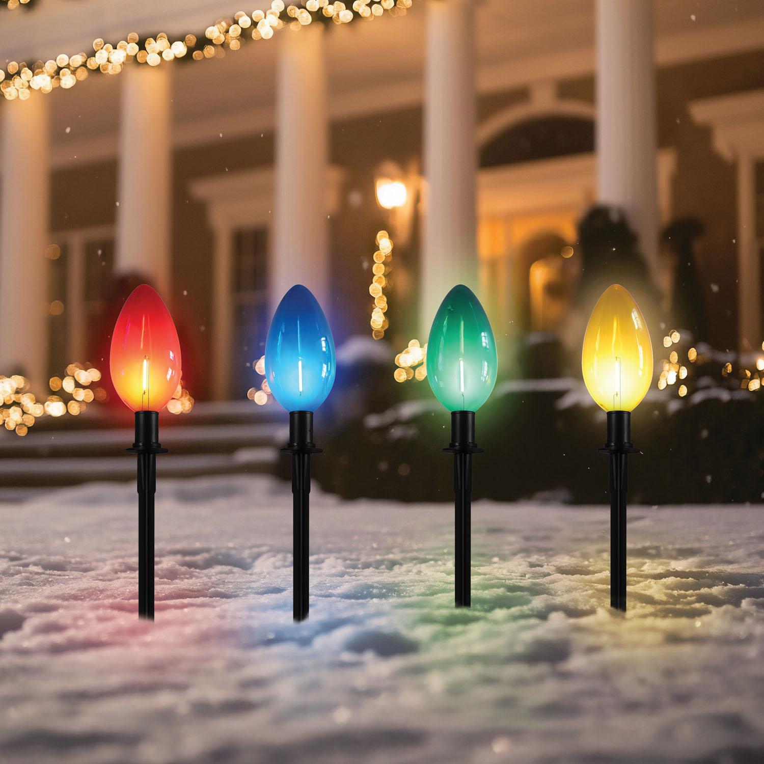 Christmas Pathway Stake C9 LED Multi Colored Set of 4