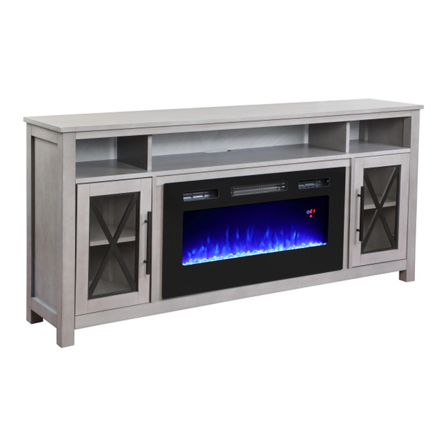 70" Media Console with Electric Fireplace Wood Veneered