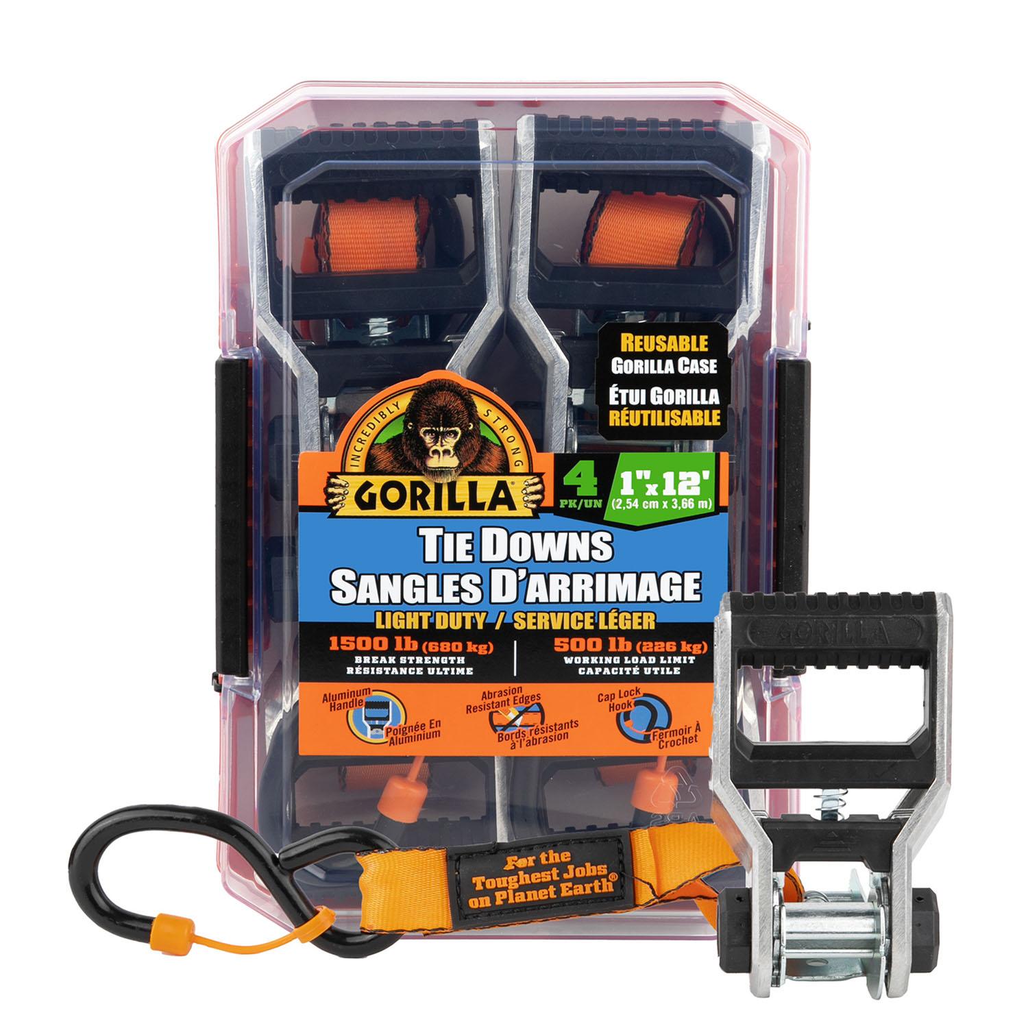 Gorilla 1500 lb Ratchet Straps 1" x 12'- 4/Pack