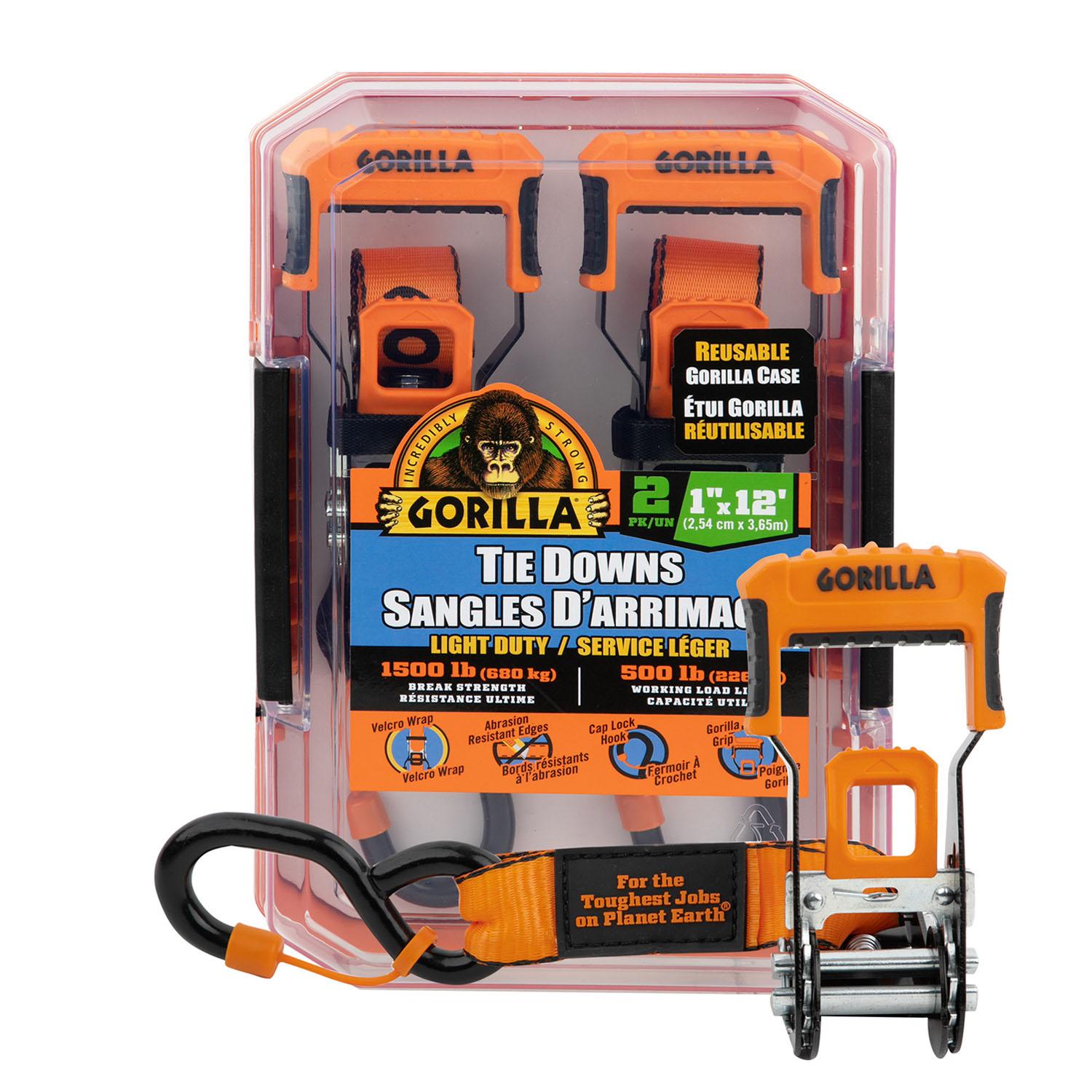 Gorilla  1500 lb Ratchet Strap/Velcro Wrap 1" x 12'- 2/Pack