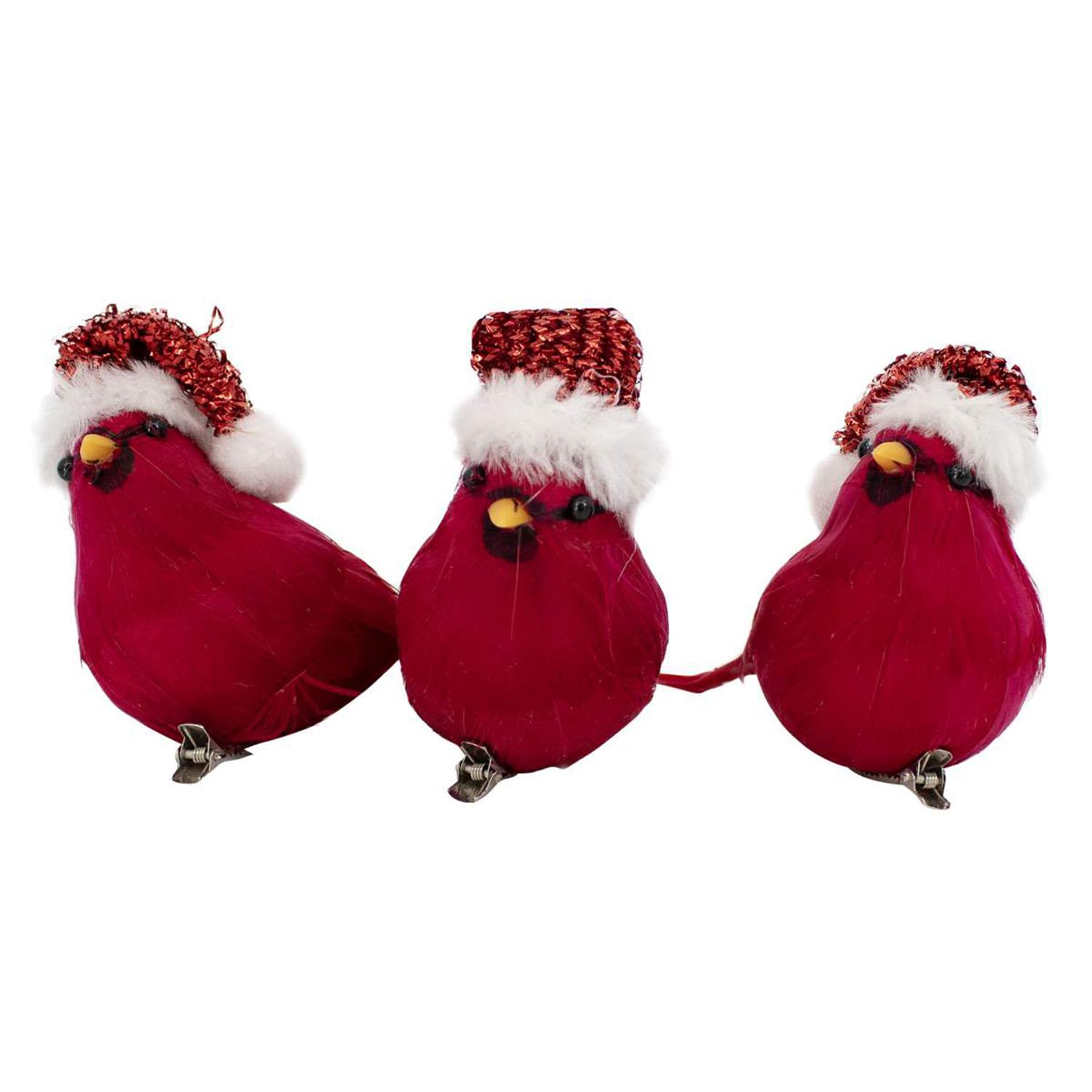 4" Red Bird With Clip - 3 Pieces