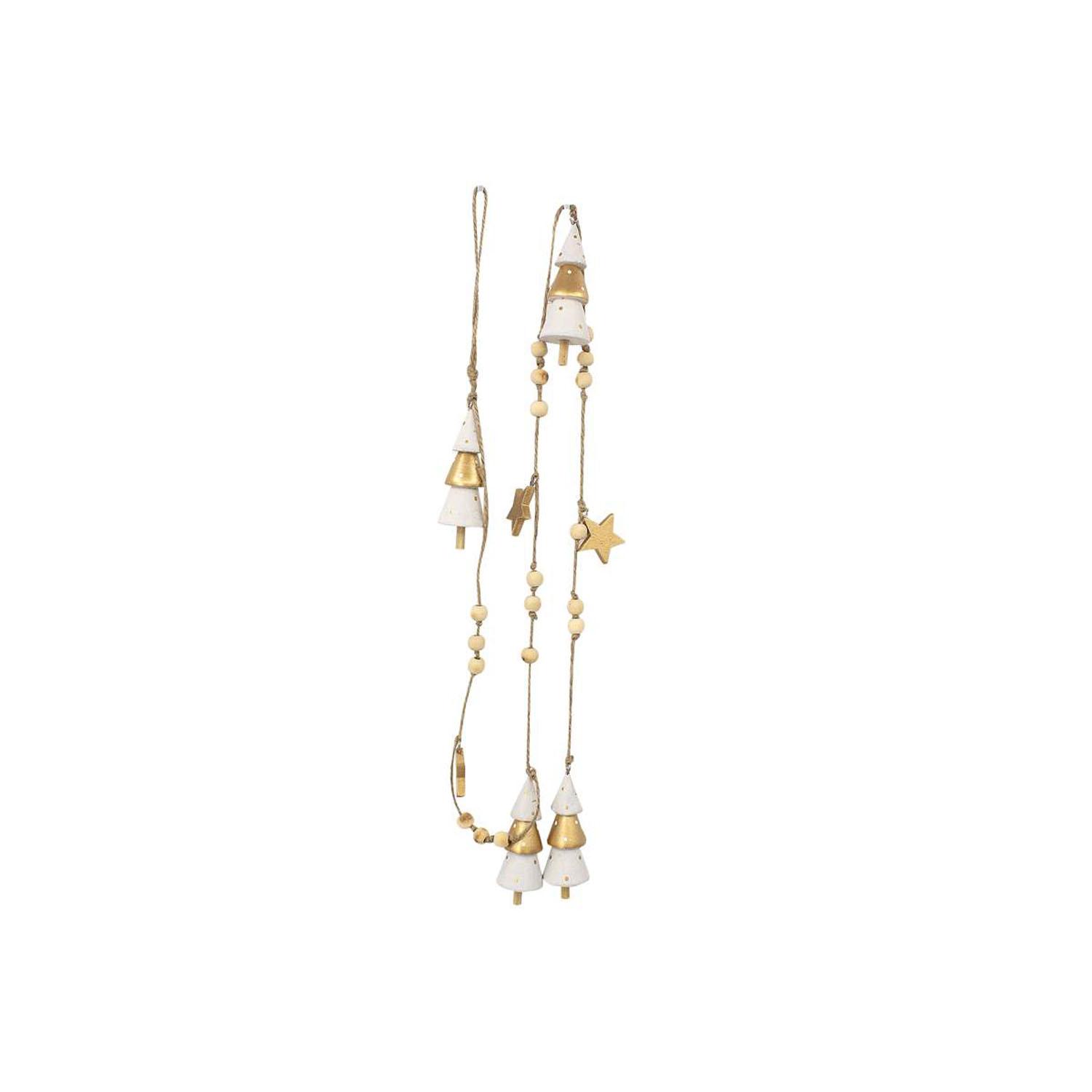 49" White And Gold Wooden Christmas Tree Garland