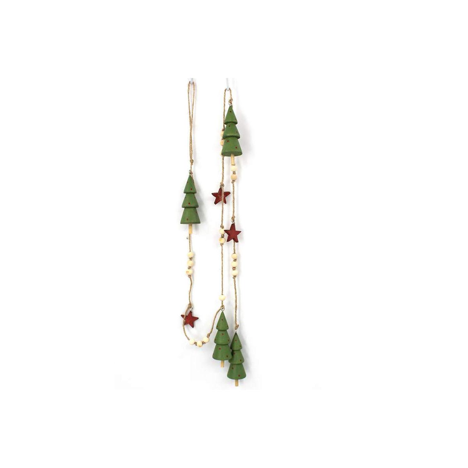 49" Green And Red Wooden Christmas Tree Garland