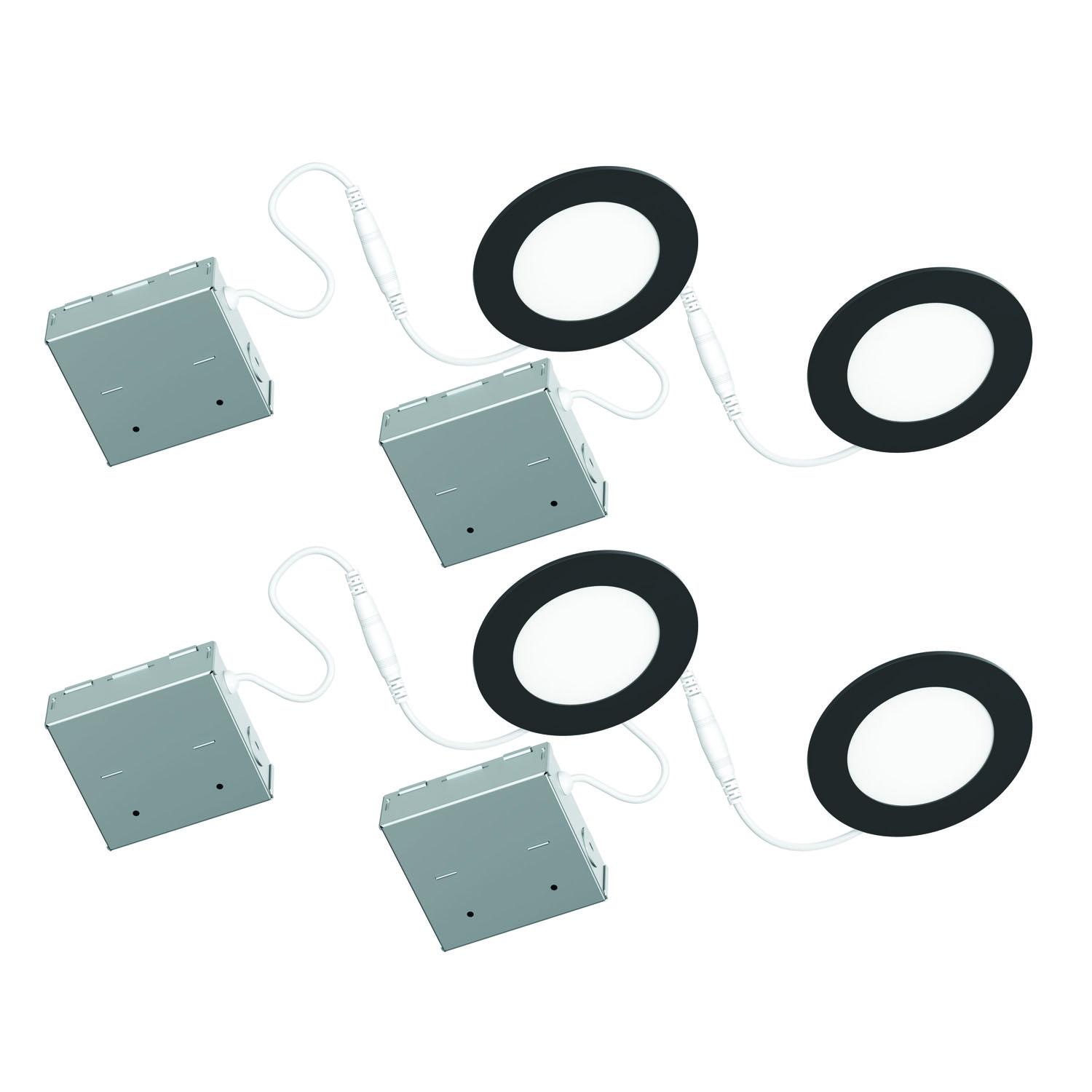 4" 9W Round Recessed LED Light 4 pack - Black