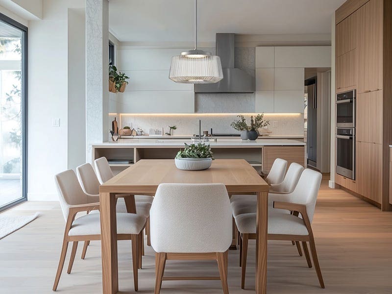 Cuisine contemporaine-salle à manger avec un plafonnier pendentif plissé